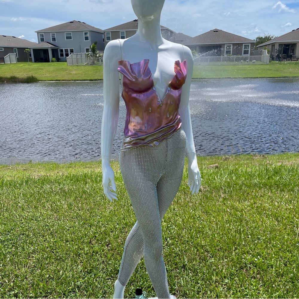 Pink and Silver Sculptural Top and Pants Set